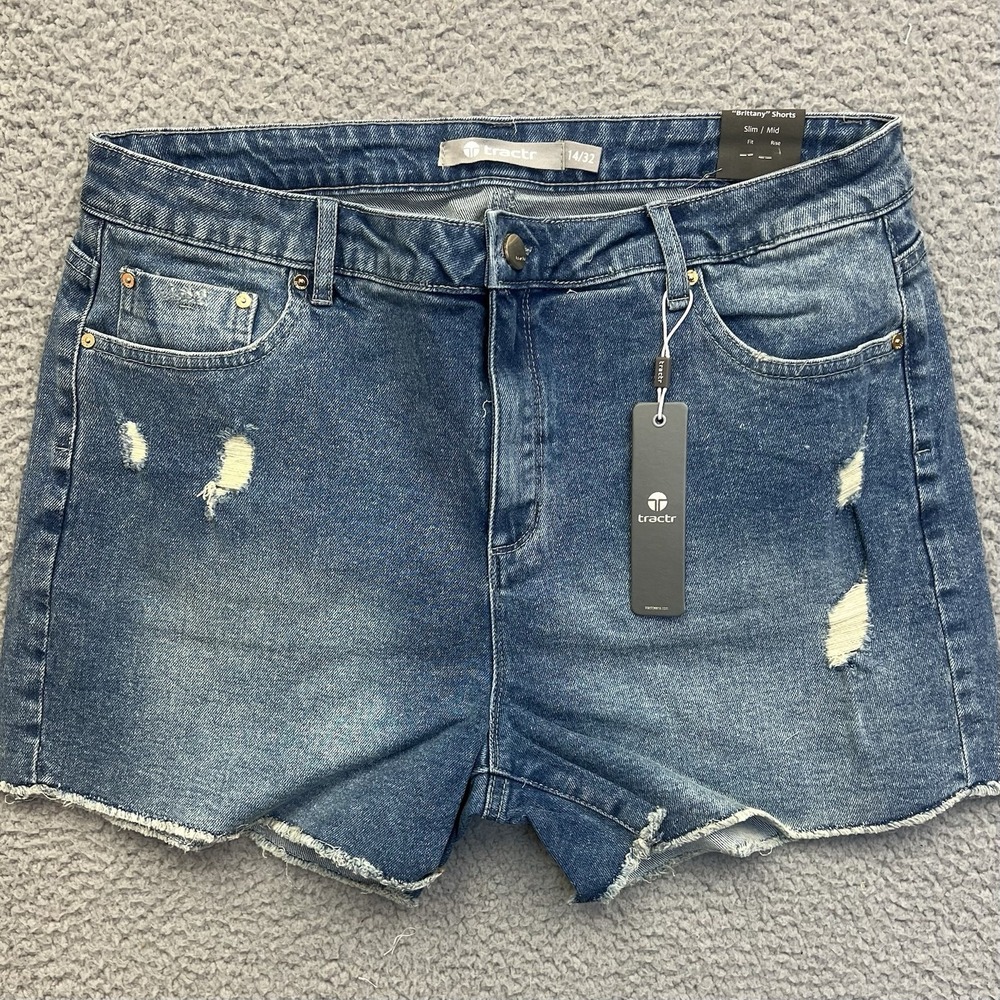 Tractr Brittany Women's Frayed‎ Denim Shorts Sz 14/32 Destruction
